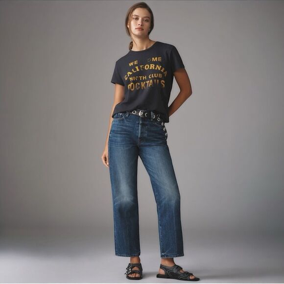 MOTHER Jeans Rambler High-Rise Straight-Leg Ankle Well Stacked Blue NWT - Picture 2 of 4